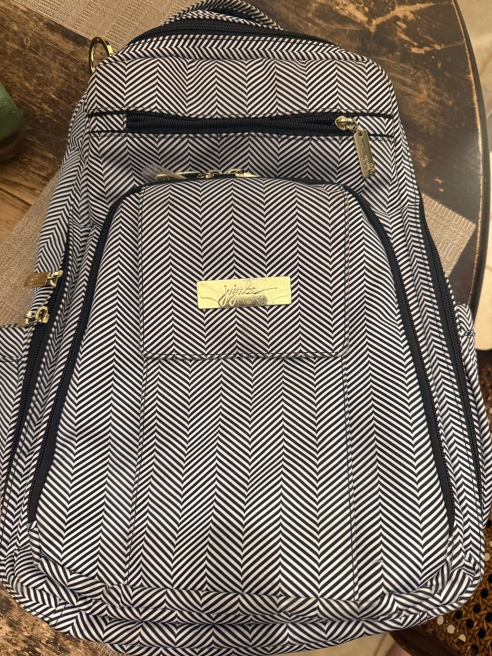 Ju-Ju-Be Black & White Chevron Daypack with Gold Accent